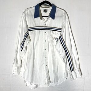 Vintage Cumberland White Long Sleeve Western Pearl Snap Button Up Shirt XXL